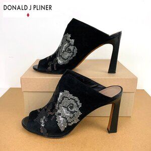 Donald J Pliner Elora Suede Brocade Mule in Black Sz 9M